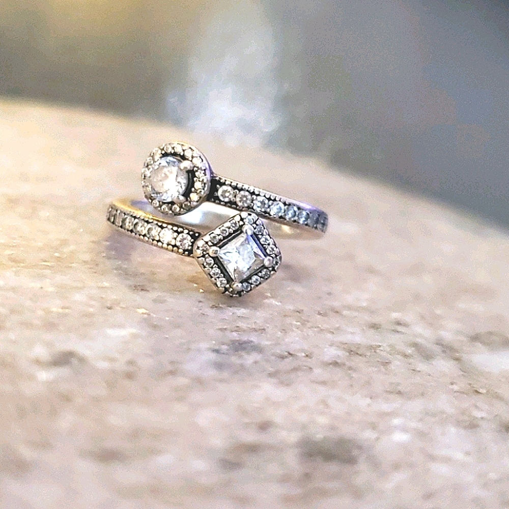 Pandora Sparkling Square & Circle Open Ring - image 1